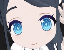 a close up of a girl 's face with a blue eye
