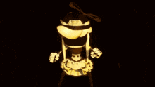 a cartoon character is standing in front of a yellow background and glowing .