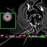 a screenshot of a video game with susie and ralsei hp displayed