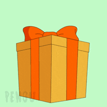 a cartoon of a penguin in a gift box with balloons