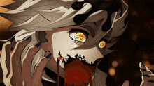 a close up of a person 's face with blood coming out of it
