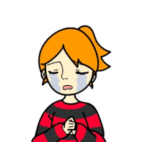 a girl in a red and black striped sweater is crying
