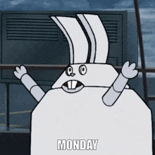 a cartoon of a rabbit with the word monday on it