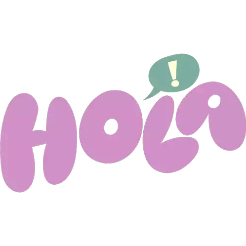 Hola Green Speech Bubble With Exclamation Above Hola In Purple Bubble Letters Sticker - Hola Green Speech Bubble With Exclamation Above Hola In Purple Bubble Letters Hi Stickers