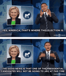 a man in a suit and tie says yes america that 's where this election is