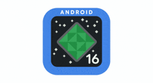 a blue app icon for android 16 with a green diamond