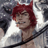 a drawing of a man with red hair and a microphone in his mouth