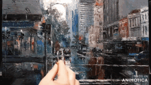 a painting of a city street is being made in animotica
