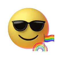 a smiley face with sunglasses and a rainbow flag