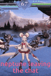 a screenshot of a video game with the words neptune leaving the chat on it