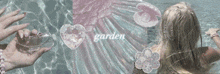 a woman is swimming in a pool and the word garden is on the bottom