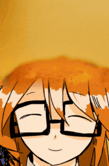 a cartoon of a girl with glasses and red hair