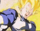 a close up of a cartoon character in a blue and white outfit