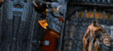 a video game shows a man holding a hammer and another man holding a lion 's head