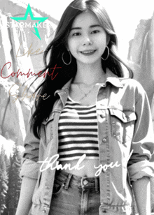 a black and white photo of a girl with a starmaker logo