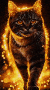 a cat is surrounded by flames and looks like it 's on fire