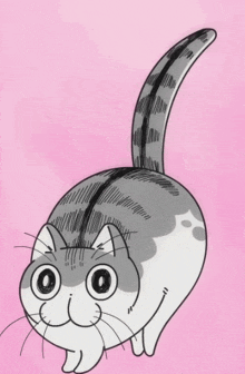 a drawing of a cat with a very long tail