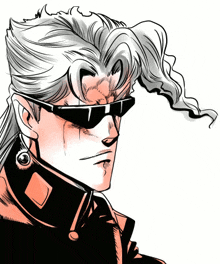 a black and white drawing of a man wearing sunglasses and a jacket .