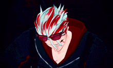 a man with red and white hair and sunglasses on