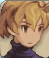 a pixel art drawing of a boy with blonde hair wearing a turtleneck .