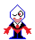 a pixel art of a man in a suit and tie with a big smile on his face .