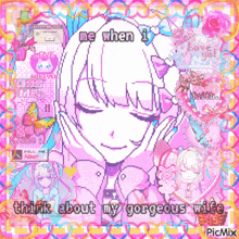 a pixel art of a girl that says " me when i think about my gorgeous wife "