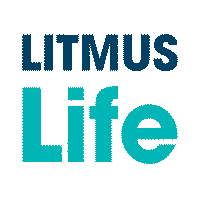 a logo for litmus life is shown in blue on a white background