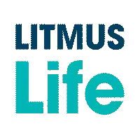 a logo for litmus life is shown in blue on a white background
