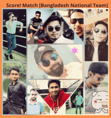 a collage of men with the words score match [ bangladesh national team ] on the top