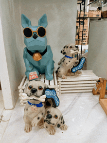 a statue of a dog with a welcome sign