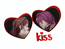 a couple of hearts with the word kiss on the bottom right