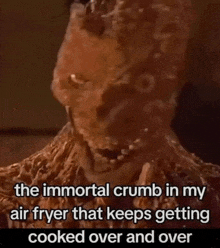the immortal crumb in my air fryer that keeps getting cooked over and over is coming out of my face