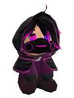 a cartoon character with purple hair and a black hoodie