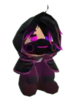 a cartoon character with purple hair and a black hoodie