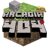 a logo for arcade 404 shows a skeleton and a pig