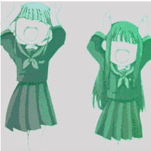 a cartoon of two girls with their hands on their heads