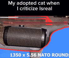 a picture of a gun with the words " my adopted cat when i criticize isreal " on it
