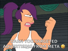 a cartoon character says darn you targeted advertising from meta on the bottom