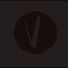 a red circle with a white letter v inside of it