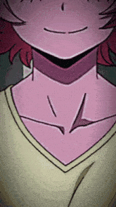 a drawing of a girl with pink hair and a white shirt