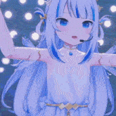 a girl with blue hair and a microphone on her head