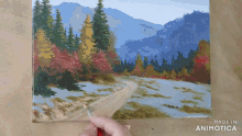 a painting of a dirt road in the mountains is made by animatica