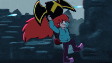 a cartoon of a girl holding a bat shaped sword