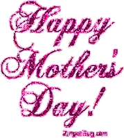 a happy mother 's day greeting card with pink glitter on a white background .