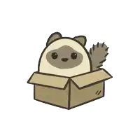 a cat is sitting in a cardboard box with its tail hanging out