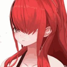 a close up of a red haired anime character