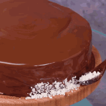 a chocolate cake with coconut sprinkles on top