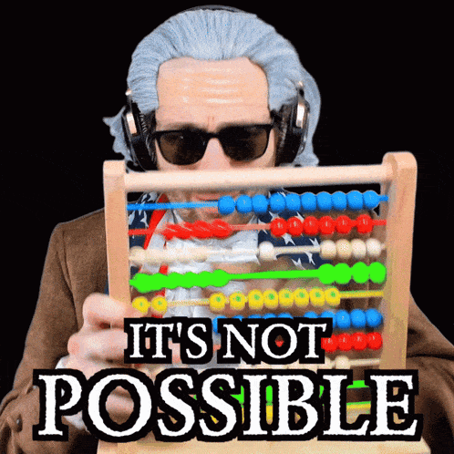 a man in a wig and sunglasses holds a wooden abacus with the words