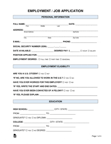 an employment / job application with a personal information section on page 1 of 4