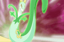 a green and white cartoon character with a crown on its head .